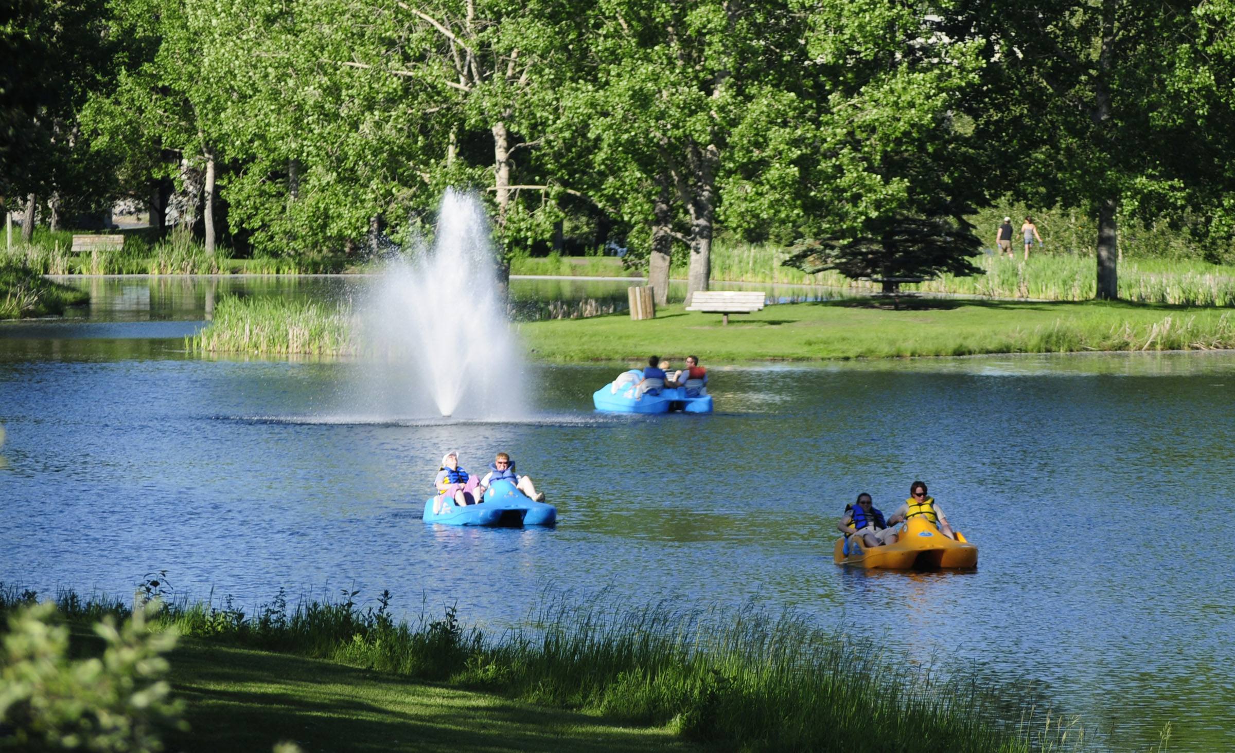 Some locals take a leisurely paddle boat ride at Bower Ponds recently to enjoy  the few days of summer that are left.