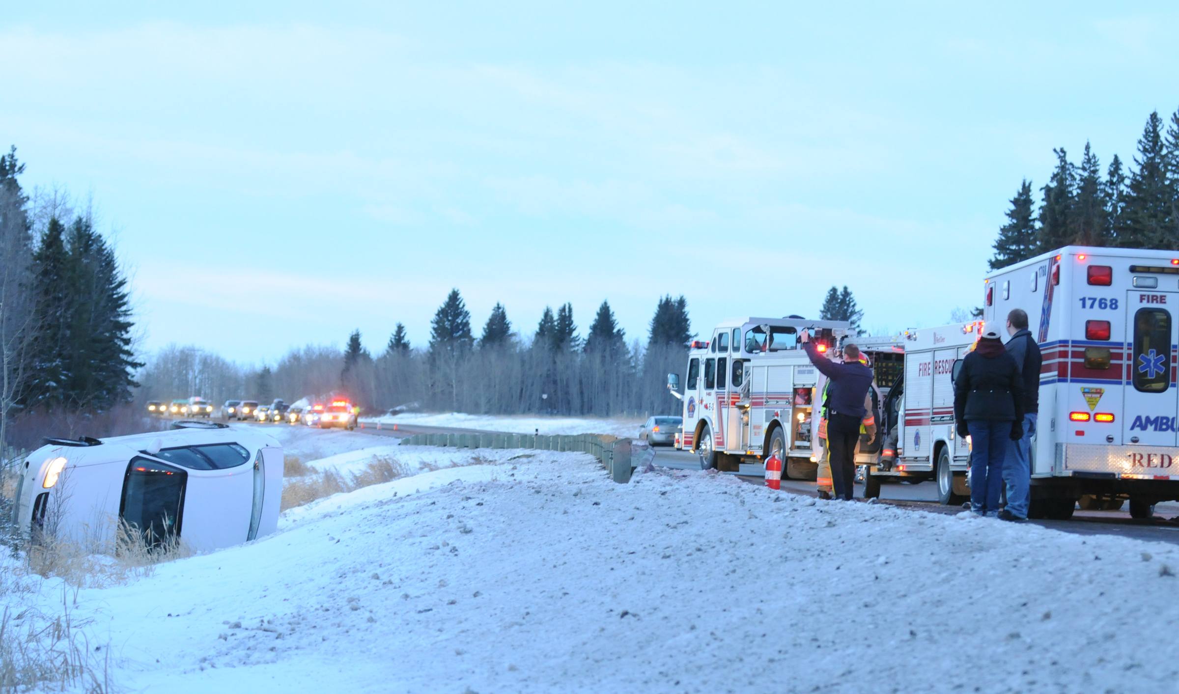 ROLLOVER- Red Deer Emergency Service crews were called out to a rollover on Hwy 2A just south of the City early Thursday morning. No one was injured but an investigation is still ongoing.