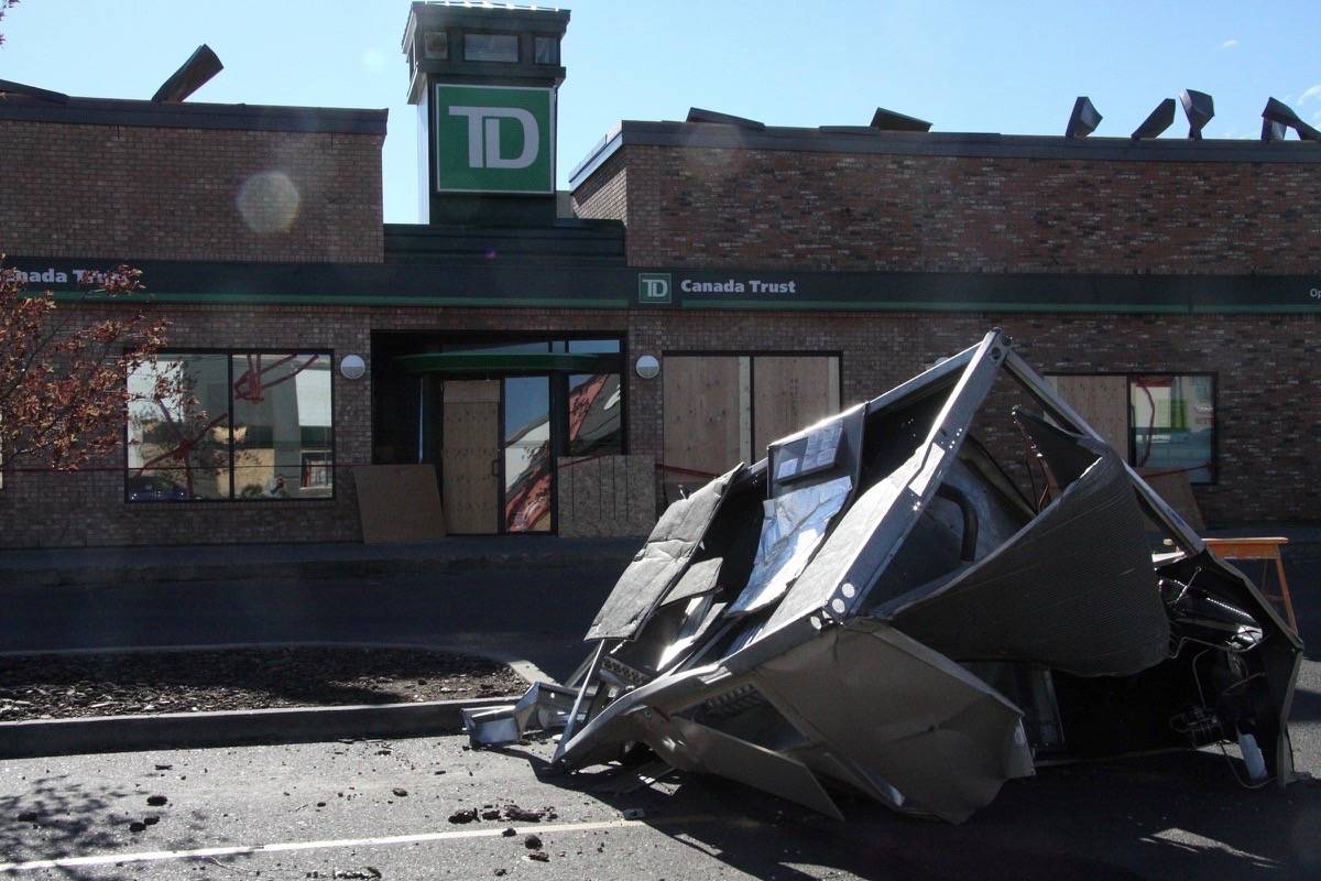 AFTERMATH - Much of the City of Red Deer sustained damage after a violent storm hit the area Wednesday night. Pictured here is the TD Bank at Village Mall. Todd Colin Vaughan/Red Deer Express