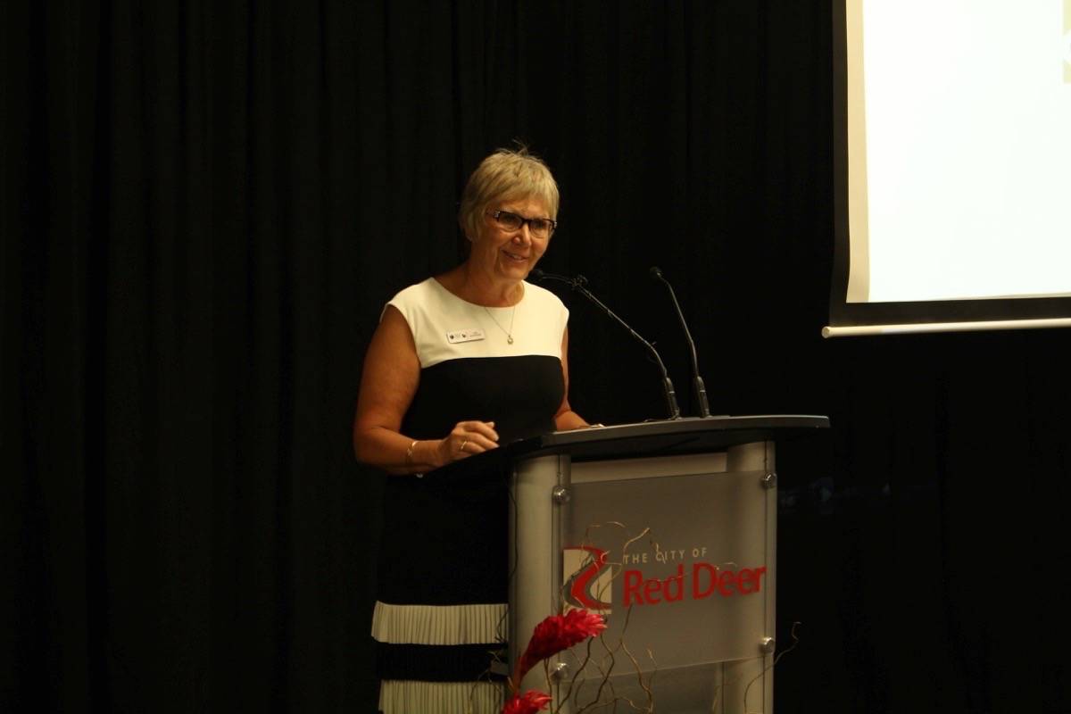 UPDATE - Lyn Radford, 2019 Canada Winter Games Host Society board chair, gives a 2019 Canada Winter Games update to the community on Friday. Emily Rogers/Red Deer Express