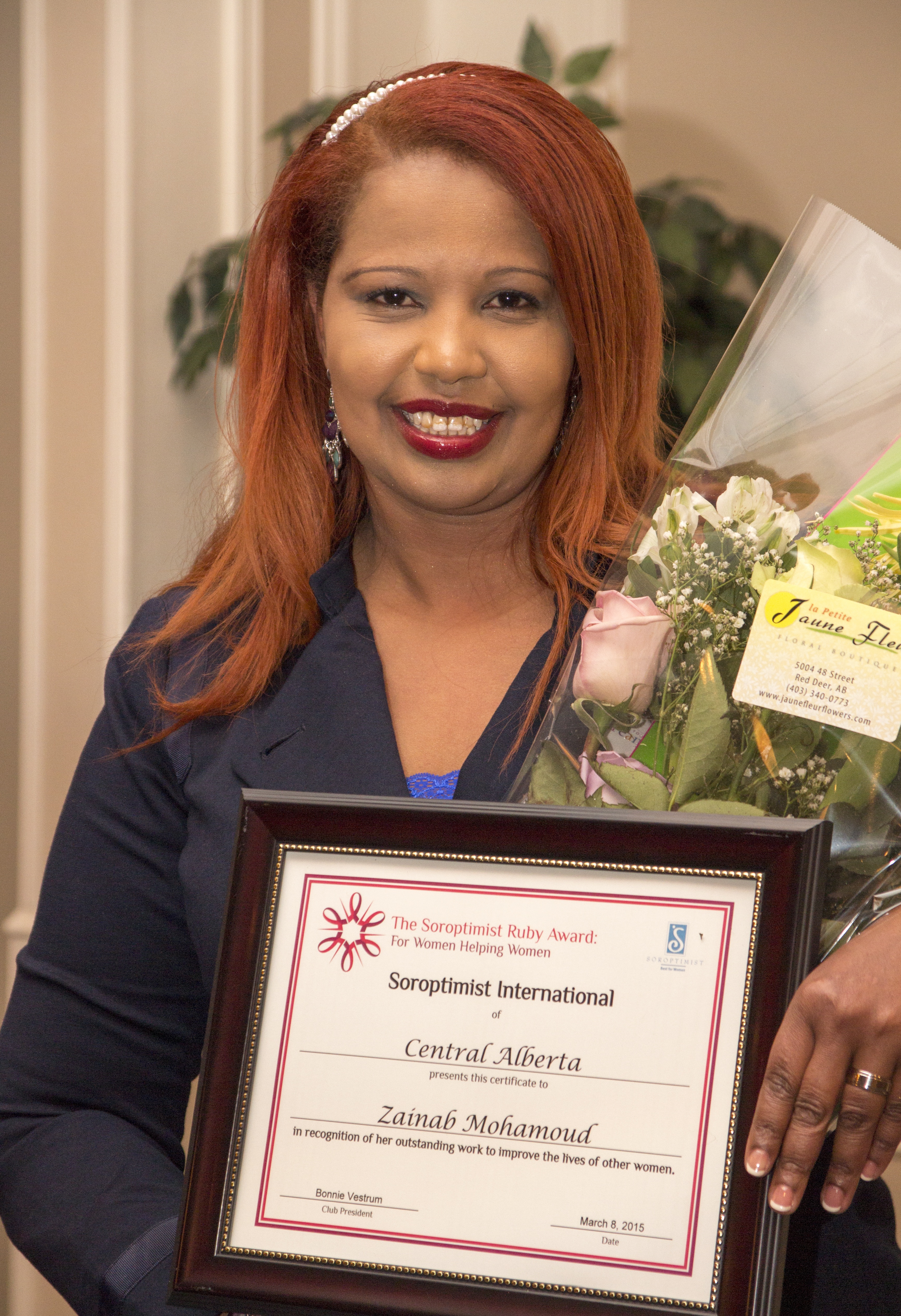 PROUD MOMENT – Zainab Mohamoud proudly accepted her Ruby Award