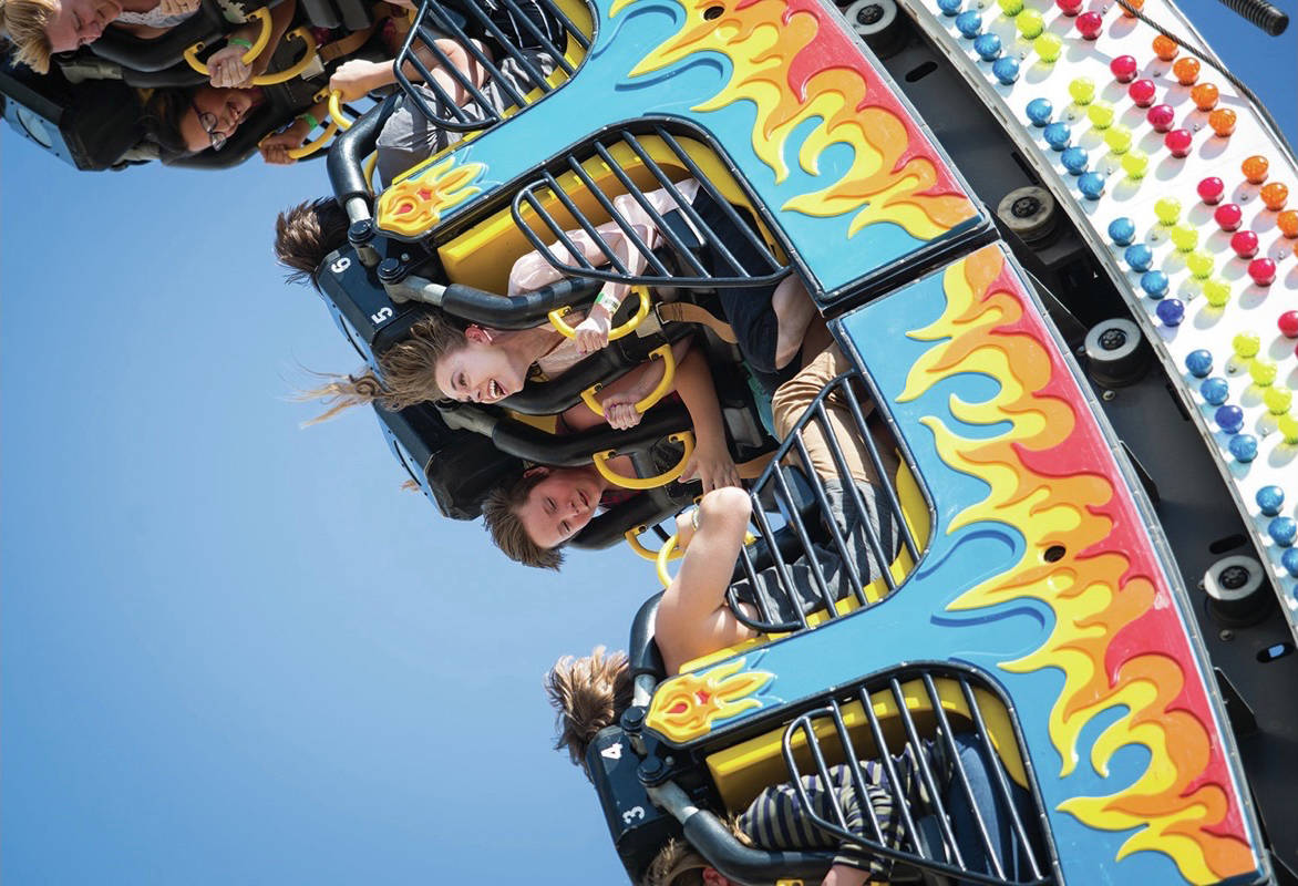LOOKING UP- Fair-goers looked up from their seats on the Fireball on the midway at Westerner Days during last year’s event.                                Express file photo