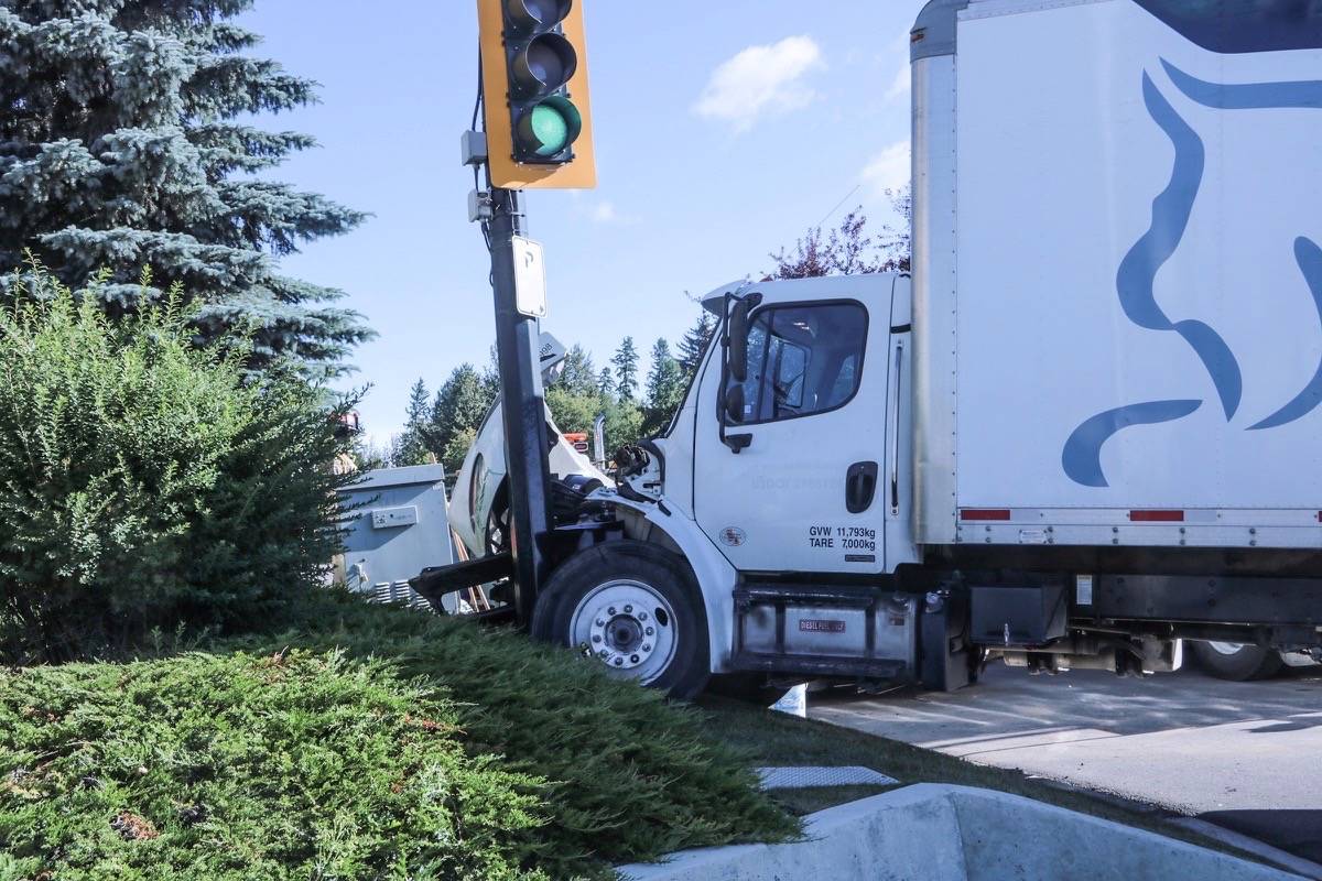 COLLISION - Red Deer RCMP attended a motor vehicle collision Monday morning at 55th St. and Gaetz Ave. northbound. The intersection has since reopened. Todd Colin Vaughan/Red Deer Express