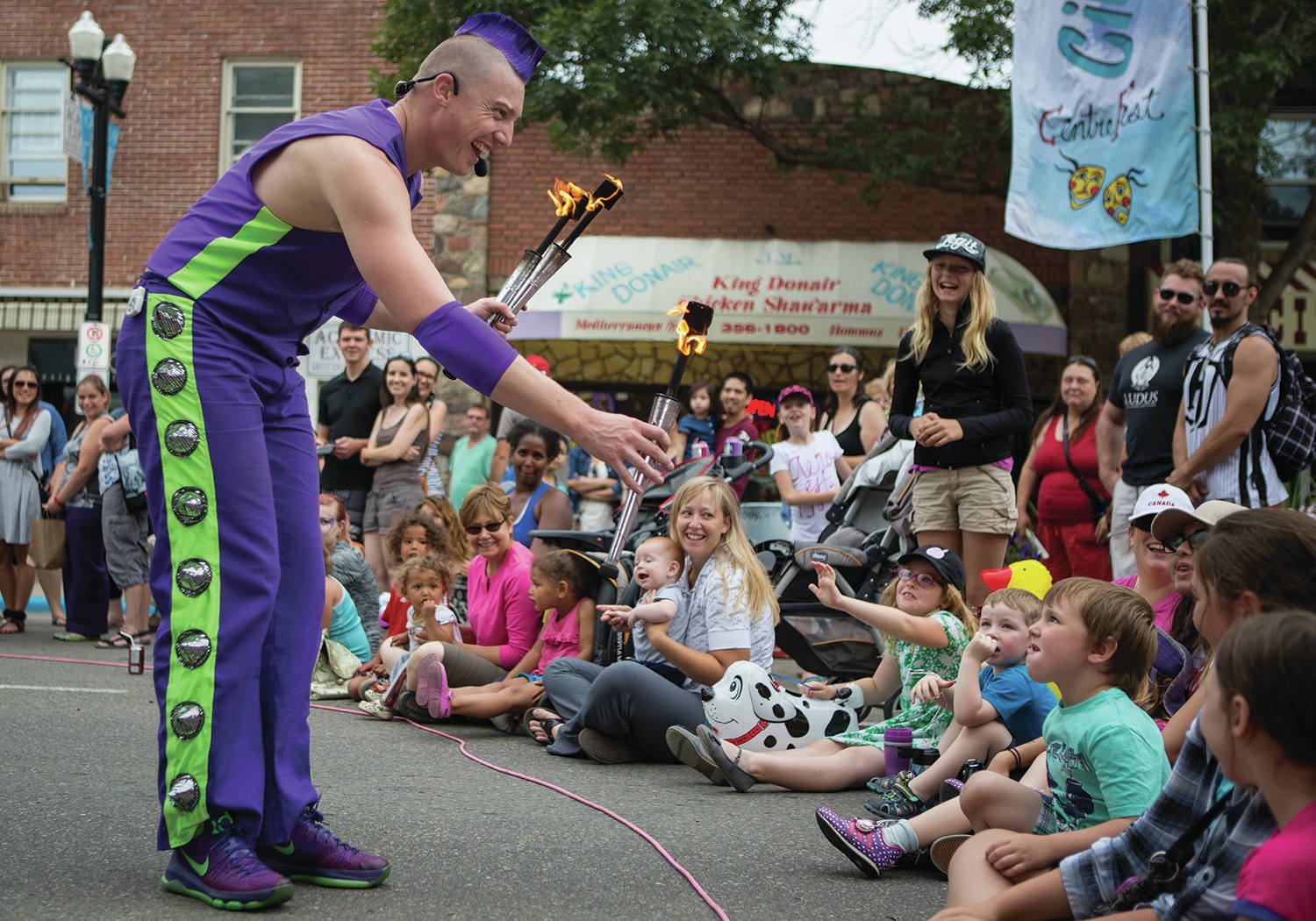 IMPRESSIVE FEATS - Rusty from Zap Circus had a little fun with the audience at the annual CentreFest street performer festival in Red Deer in this file photo from last year.                                 Red Deer Express file photo