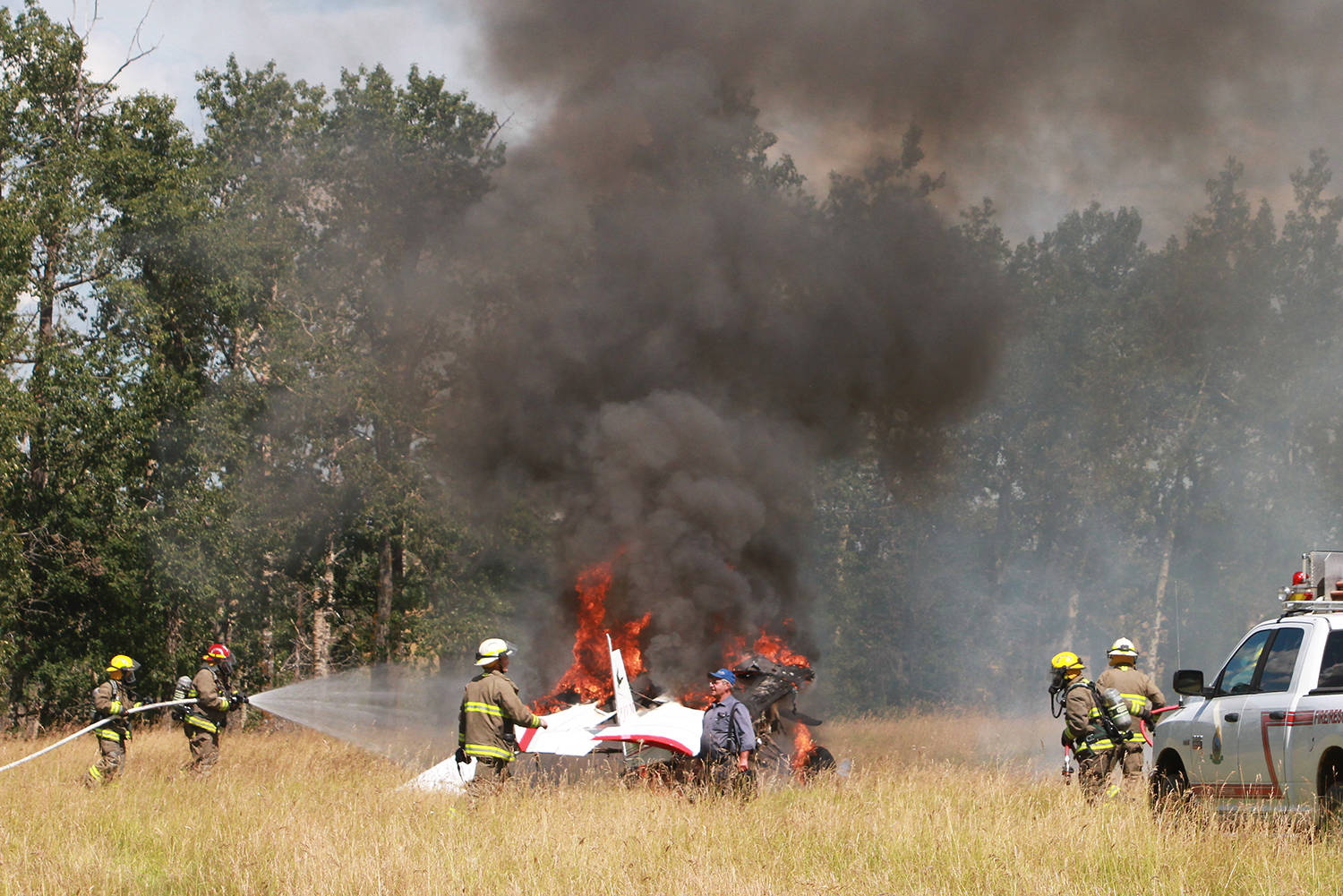 Photos: Light duty plane up in flames near Ponoka