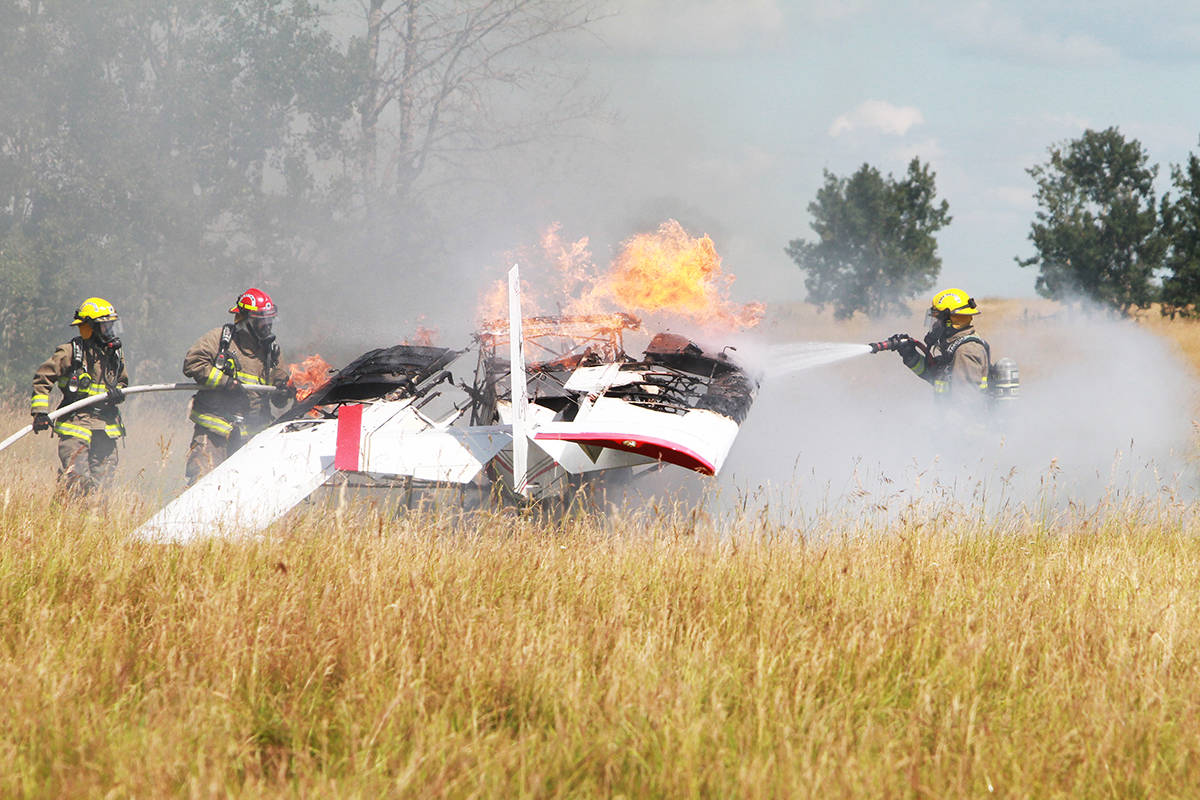 Photos: Light duty plane up in flames near Ponoka