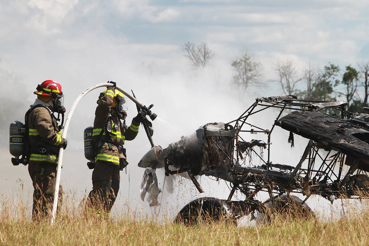 NO INJURIES - Skeletal remains were all that was left of a light duty plane that went up in flames July 25th near Ponoka. Luckily there were no injuries from the incident.                                Jeffrey Heyden-Kaye/Ponoka News