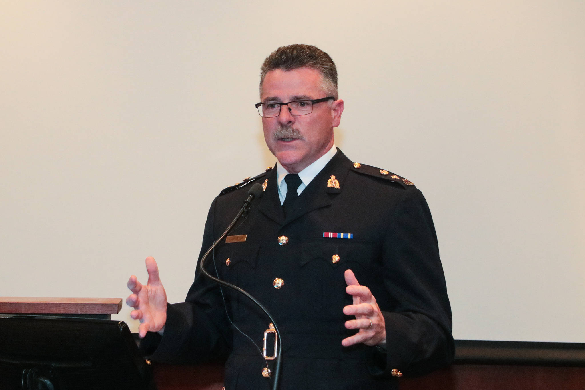 APP RELEASE - RCMP Superintendent Ken Foster (pictured), along with Red Deer Mayor Tara Veer and Director of Protective Services Paul Goranson, release the RCMP/City of Red Deer Annual Policing Plan in a press conference Thursday.                                Todd Colin Vaughan/Red Deer Express