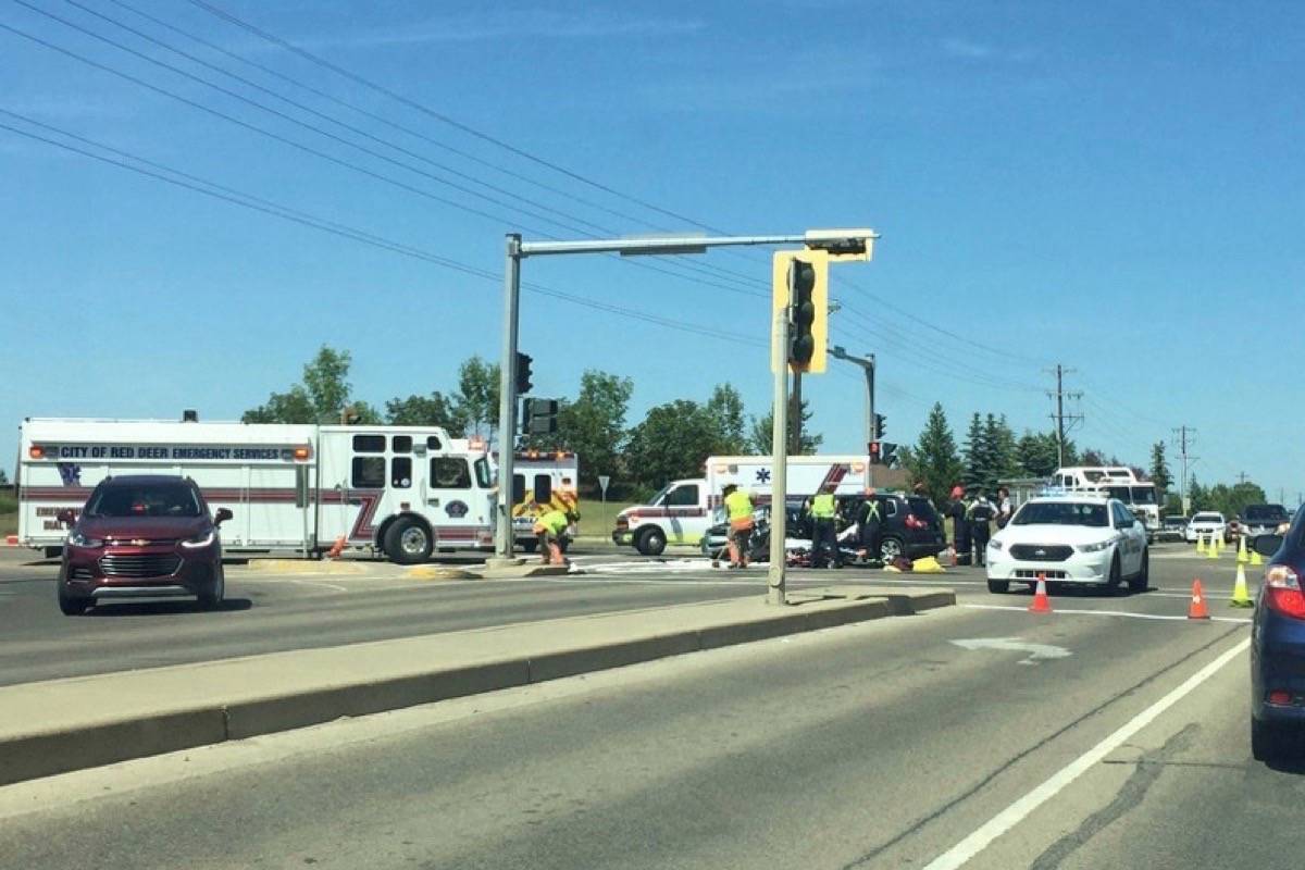 Crews attend to a collision in southeast Red Deer