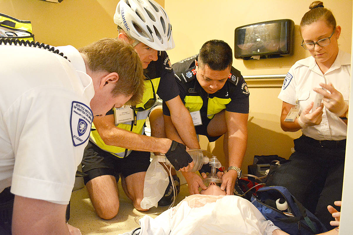 Paramedic students participate in an overdose simulation. - Credit: Carli Berry/Captial News