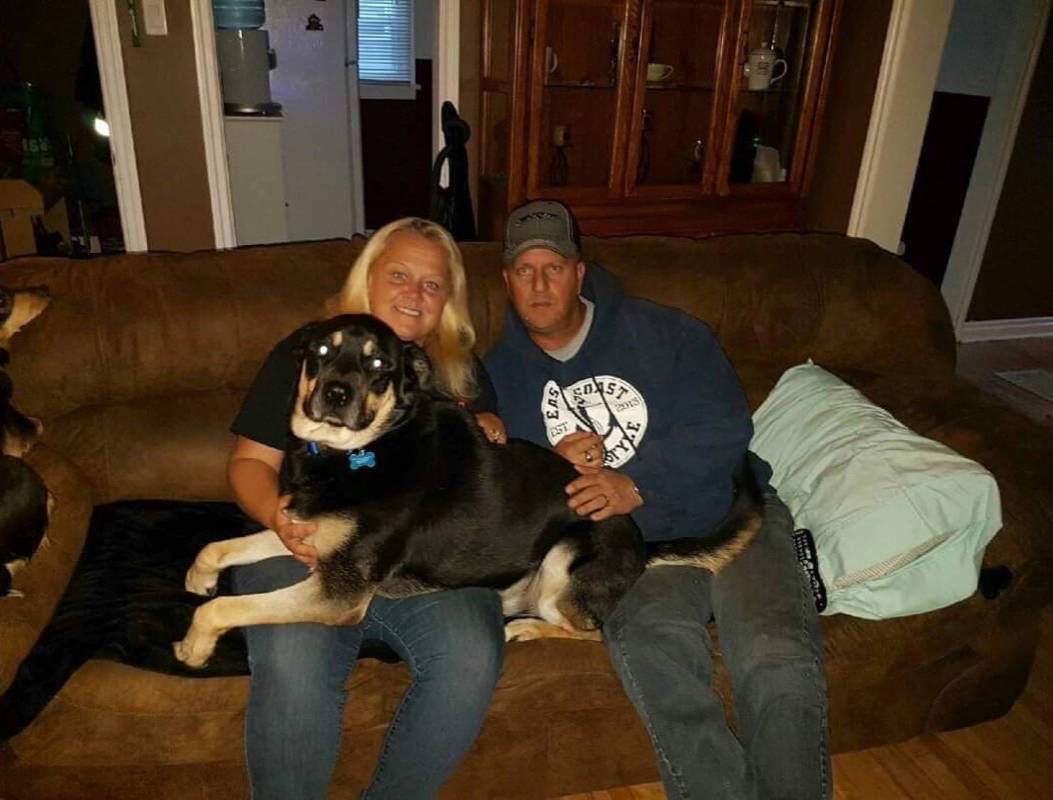 MANS BEST FRIEND - Nicole and Paul Morellato sit with their three-year-old Rottweiler named Demon. On Sept. 11th someone tried to enter their Springbrook home through a window and Demon attacked the intruder. photo submitted