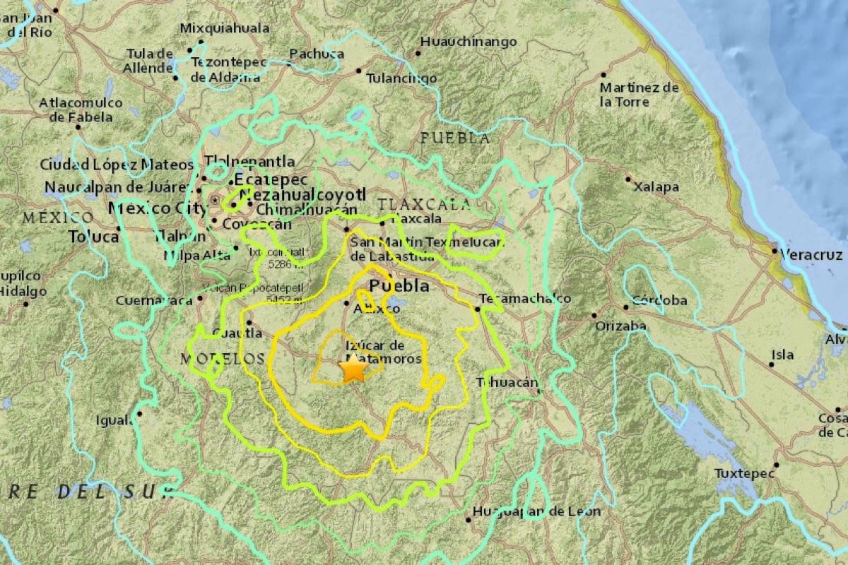 A powerful earthquake jolted central Mexico on Tuesday. U.S. Geological Survey.