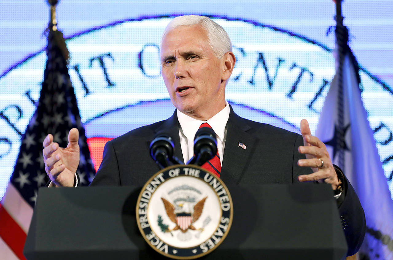 Vice President Mike Pence speaks at the U.S. Chamber of Commerce during their "Invest in America!" Summit, Thursday, May 18, 2017, in Washington. (AP Photo/Alex Brandon)