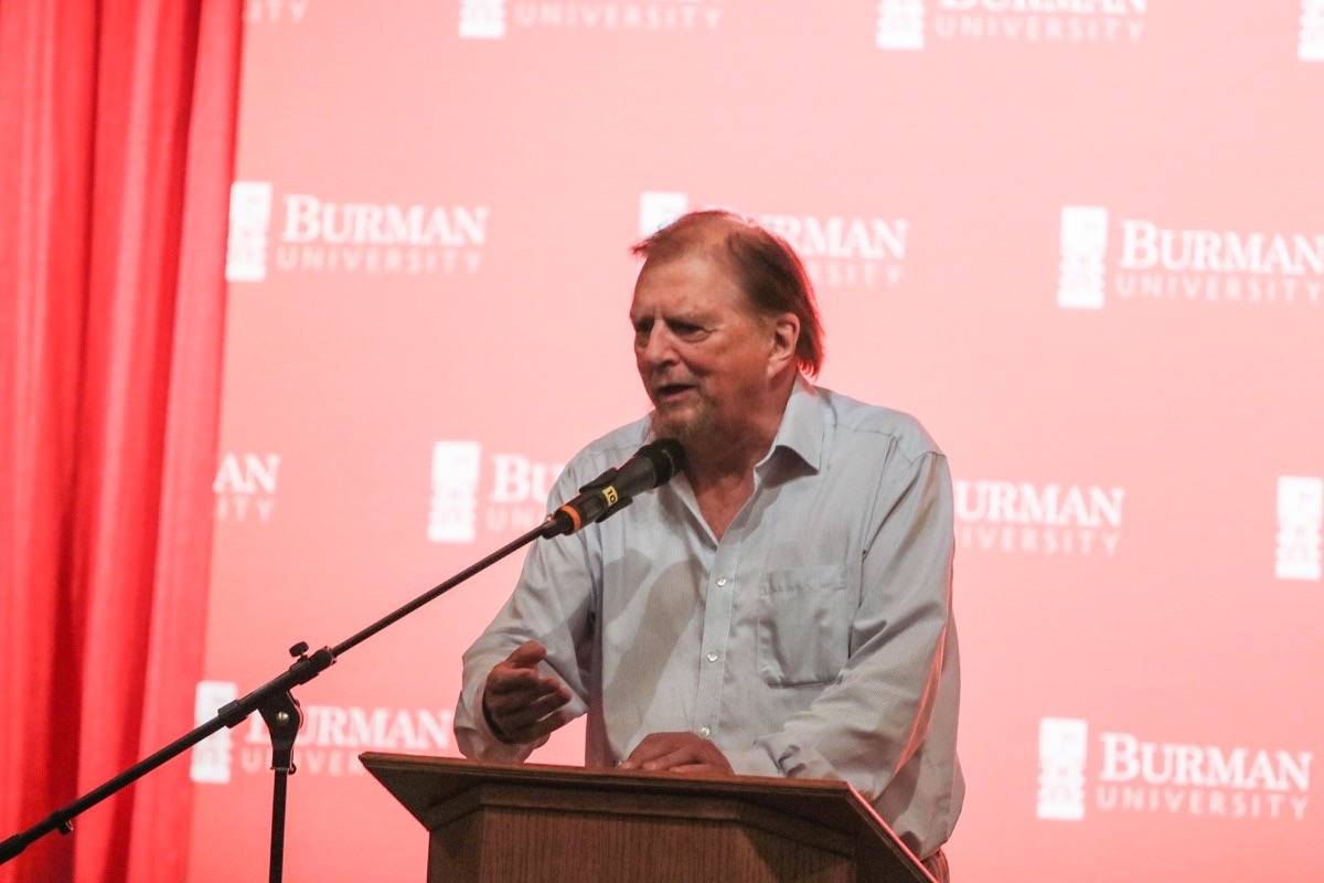 DYER SPEAKS - National columnist and author Gwynne Dyer spoke at Burman University on Sept. 28th about how a universal basic income could help alleviate the global jobs crisis. Todd Colin Vaughan/Red Deer Express