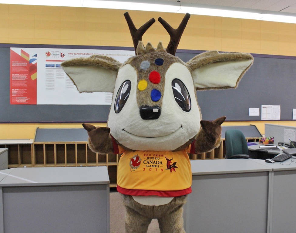 WINTER GAMES EXCITEMENT - The official 2019 Canada Winter Games’ Mascot was revealed as Waskasoo during a celebration yesterday.Carlie Connolly/Red Deer Express                                WINTER GAMES EXCITEMENT - The official 2019 Canada Winter Games’ Mascot was revealed as Waskasoo during a celebration tonight. Carlie Connolly/Red Deer Express