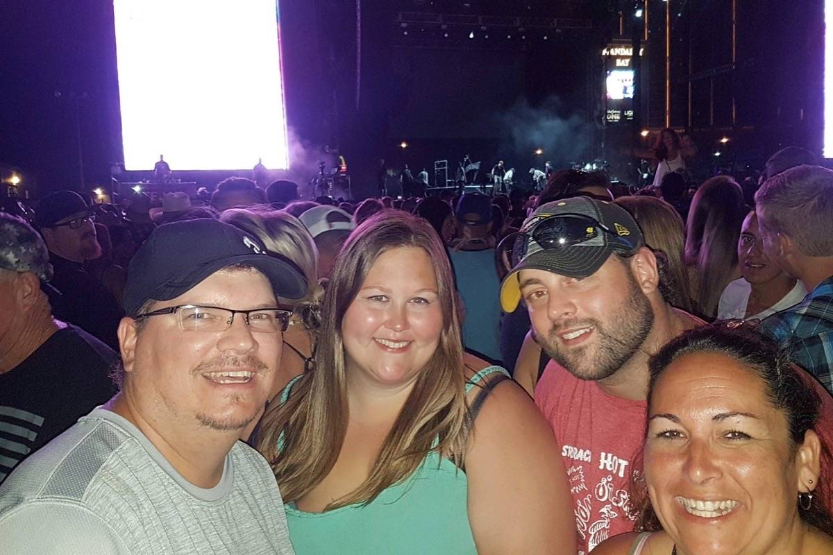 NIGHT OF TERROR - From left, Red Deer’s Jason Beisick, Felicia Murdock, Mike Sawyer and Tina Beisick, were enjoying the Route 91 Harvest Festival in Las Vegas last weekend. They were in the crowd of 22,000 people on site when the mass shooting, which killed 59 people and left more than 500 people injured, took place. photo submitted