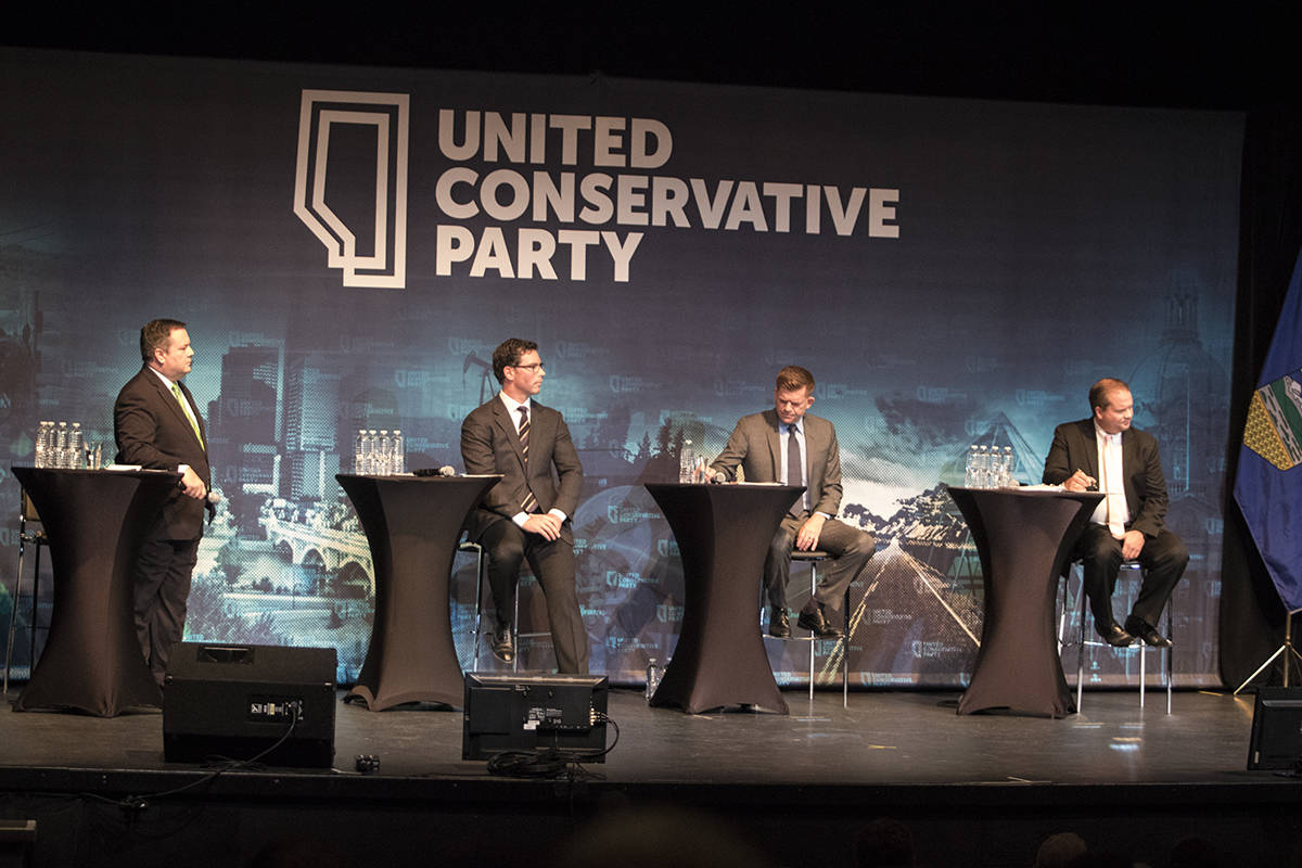 DEBATE - UCP leadership candidates Brian Jean, Jeff Callaway, Jason Kenney and Doug Schweitzer were in Red Deer Tuesday night to discuss the future of their party. Todd Colin Vaughan/Red Deer Express