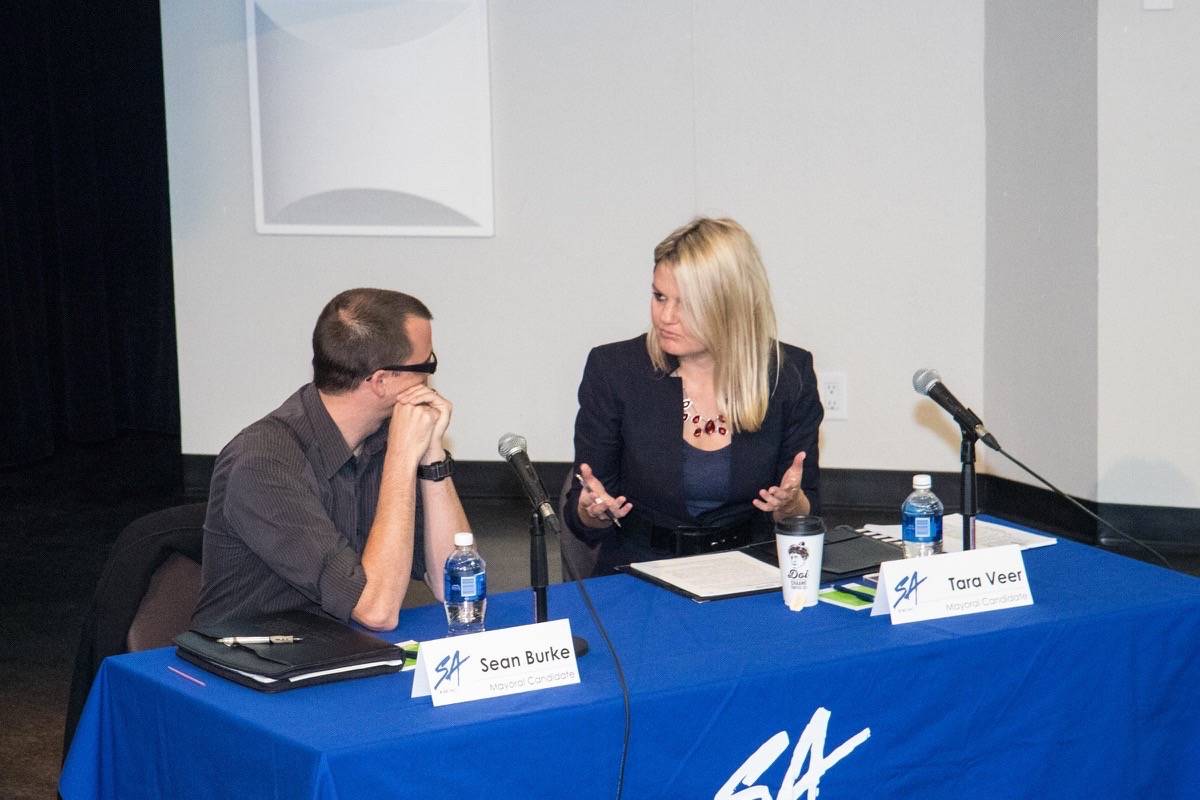 RD VOTES - Mayoral Candidate Sean Burke and Mayoral Incumbent Candidate Tara Veer were at Red Deer College for a Mayoral Forum hosted by the Students’ Association of Red Deer College. Todd Colin Vaughan/Red Deer Express