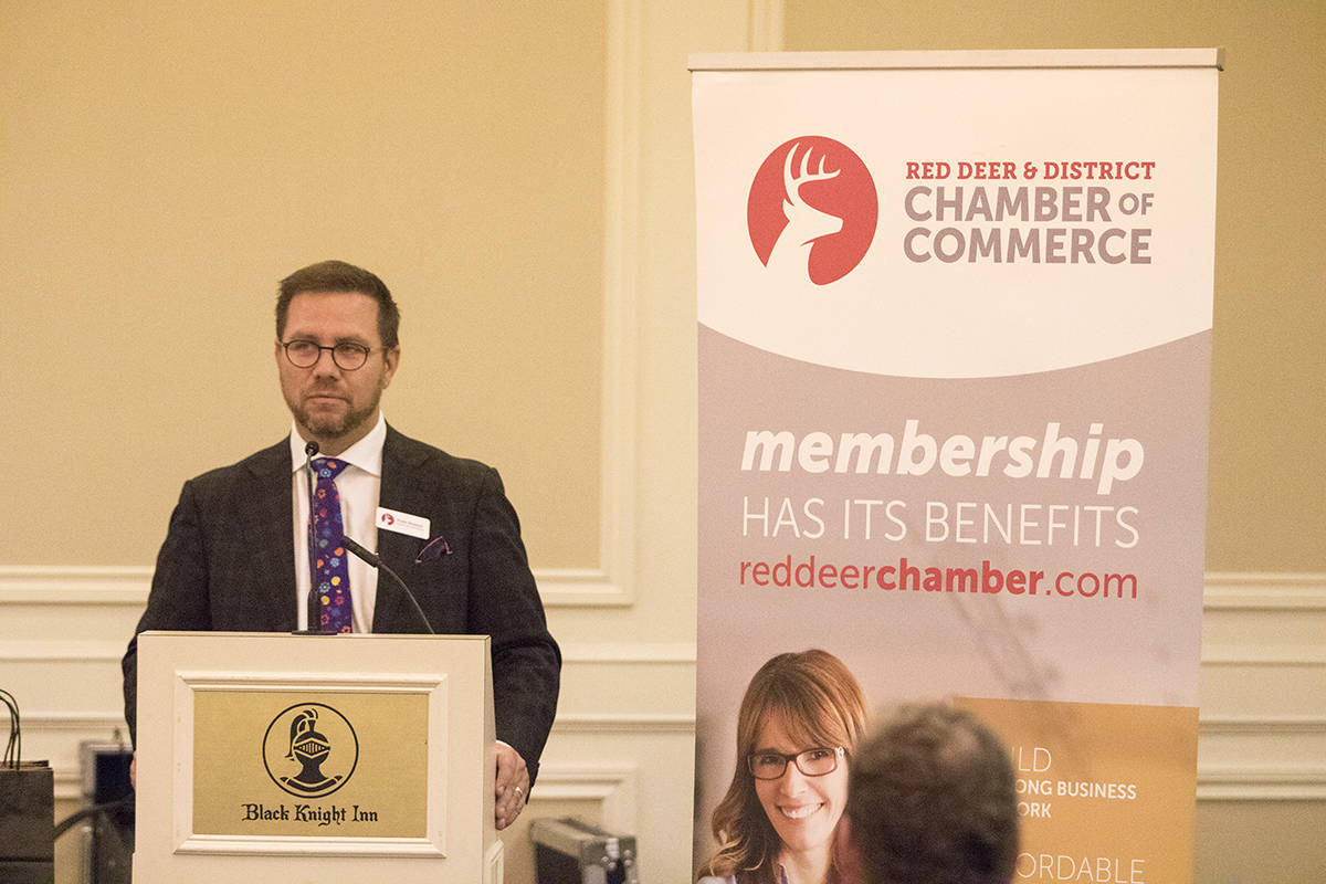 BUSINESS ADVOCATE - New CEO Robin Bobocel addressed the Red Deer and District Chamber of Commerce during their annual general meeting.                                Todd Colin Vaughan/Red Deer Express