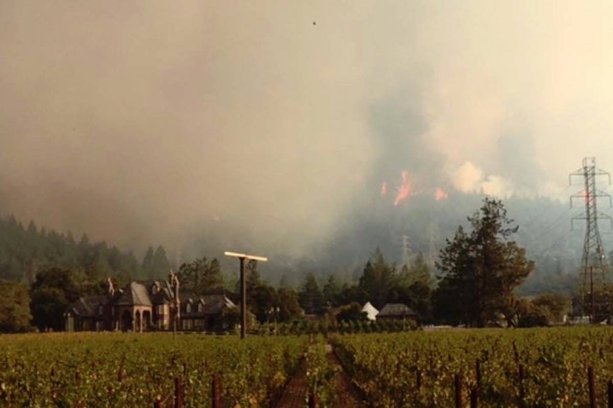 Fires rage behind a California winery. (Sonoma Sheriff/Facebook)