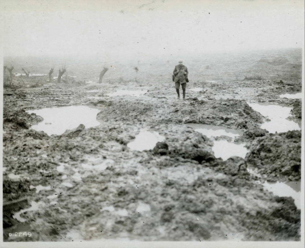 HISTORIC MOMENT - Lone Canadian soldier on the Passchendaele battlefield, November 1917. photo courtesy of the National War Museum