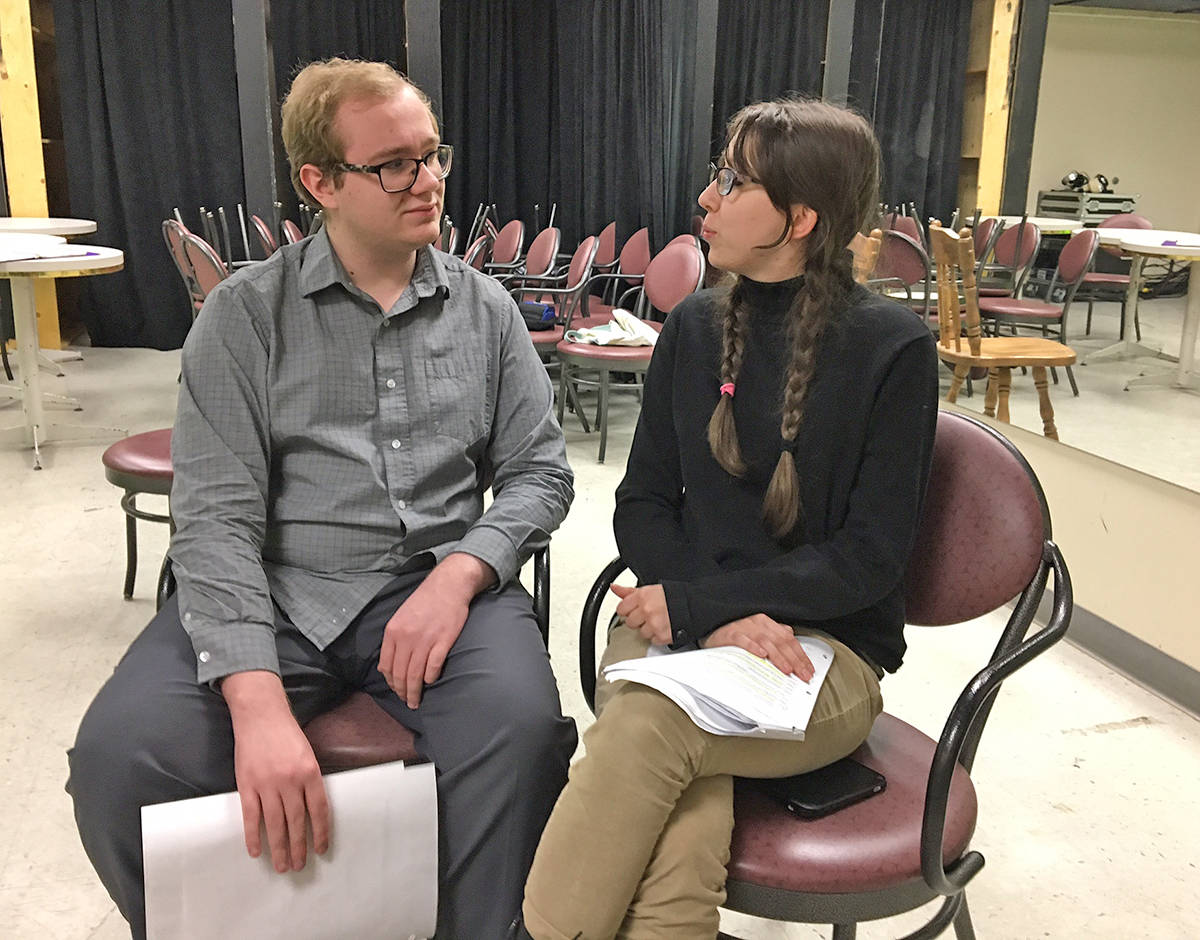 ON STAGE - Michael Leek and Rachel Wilkes act out a part in The Love Lottery. Central Alberta Theatre and the Writers’ Ink Workshop Theatre will be showing four one-act plays Nov. 9th to Nov. 12th.photo submitted