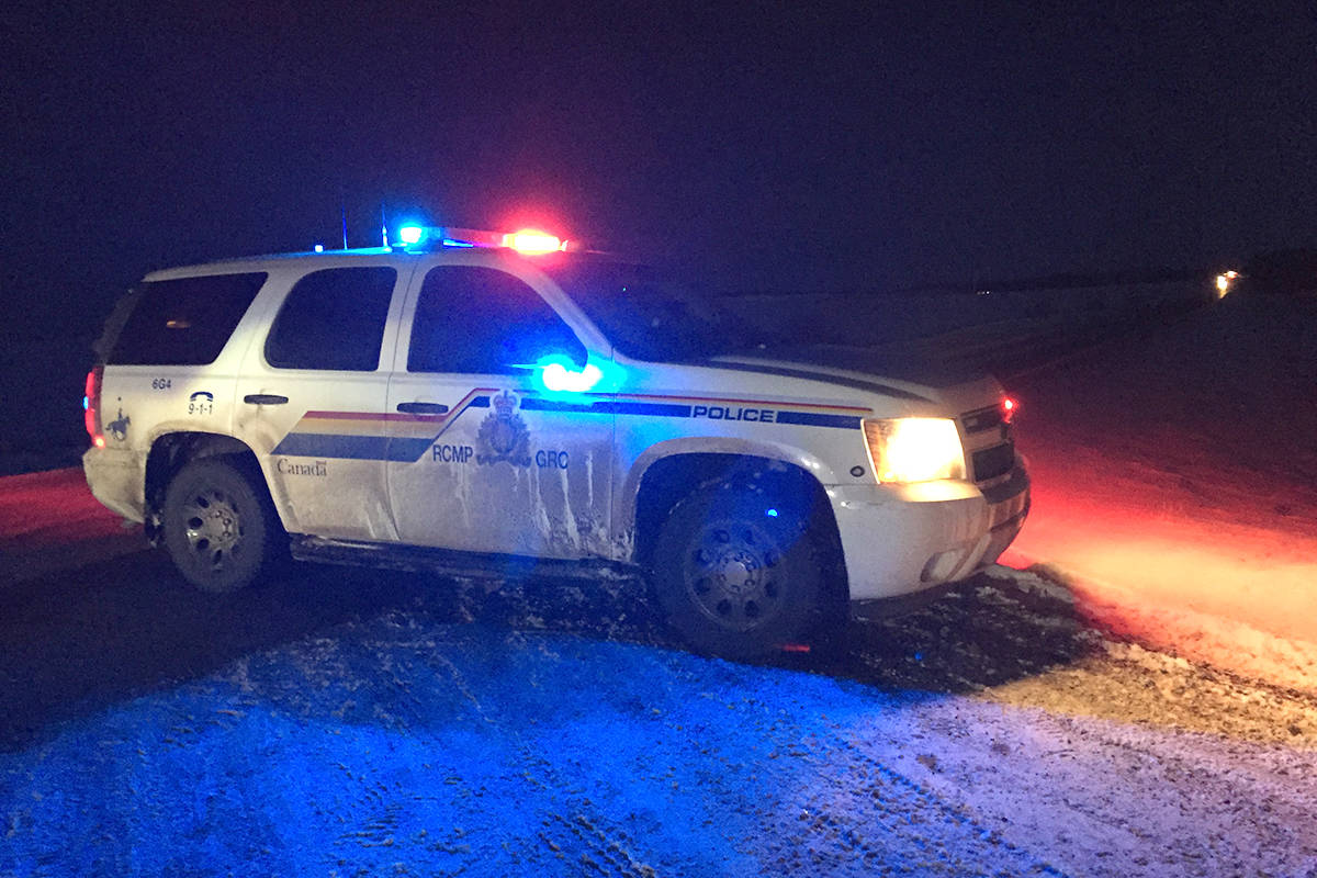 RCMP have secured a large area east of Ponoka on Highway 53 in the search for a suspect involved in a carjacking. Officers are on the lookout for a damaged pickup that is believed to have a long gun in it.Photos by Jeffrey Heyden-Kaye