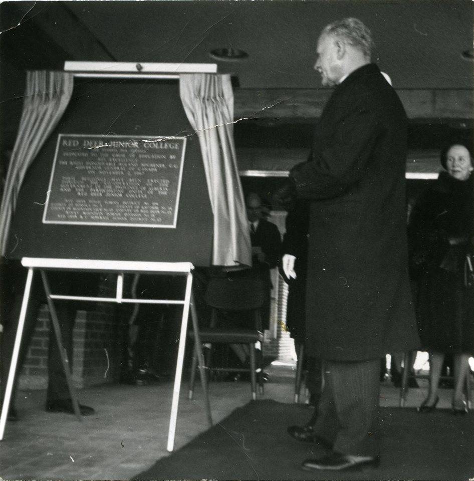 LOOKING BACK - Governor General Roland Michener unveiling the official plaque for the opening of the new Red Deer College campus, Nov. 2nd, 1967.Red Deer Archives P4167