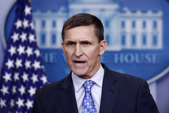 FILE - In this Feb. 1, 2017 file photo, National Security Adviser Michael Flynn speaks during the daily news briefing at the White House, in Washington. (AP Photo/Carolyn Kaster, File)