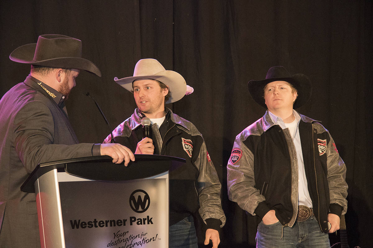 RODEO HEROES - CFR Champions Tanner Girletz and Roland McFadden attended Red Deer’s bid to host the Canadian Finals Rodeo. Todd Colin Vaughan/Red Deer Express