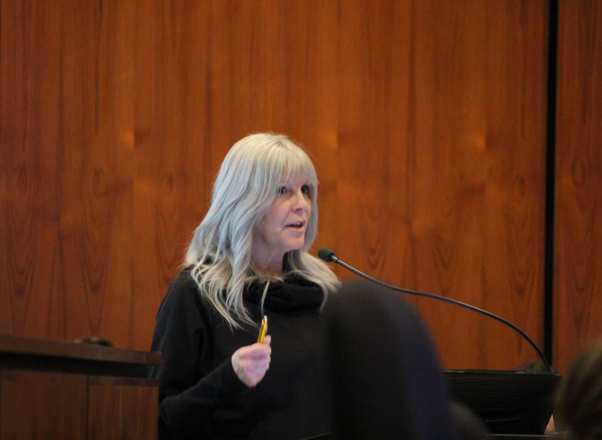 VOICING CONCERNS - Christine Harris voices her opinion at the Dec. 19th public hearing on locations for potential supervised consumption sites in Red Deer. Carlie Connolly/Red Deer Express