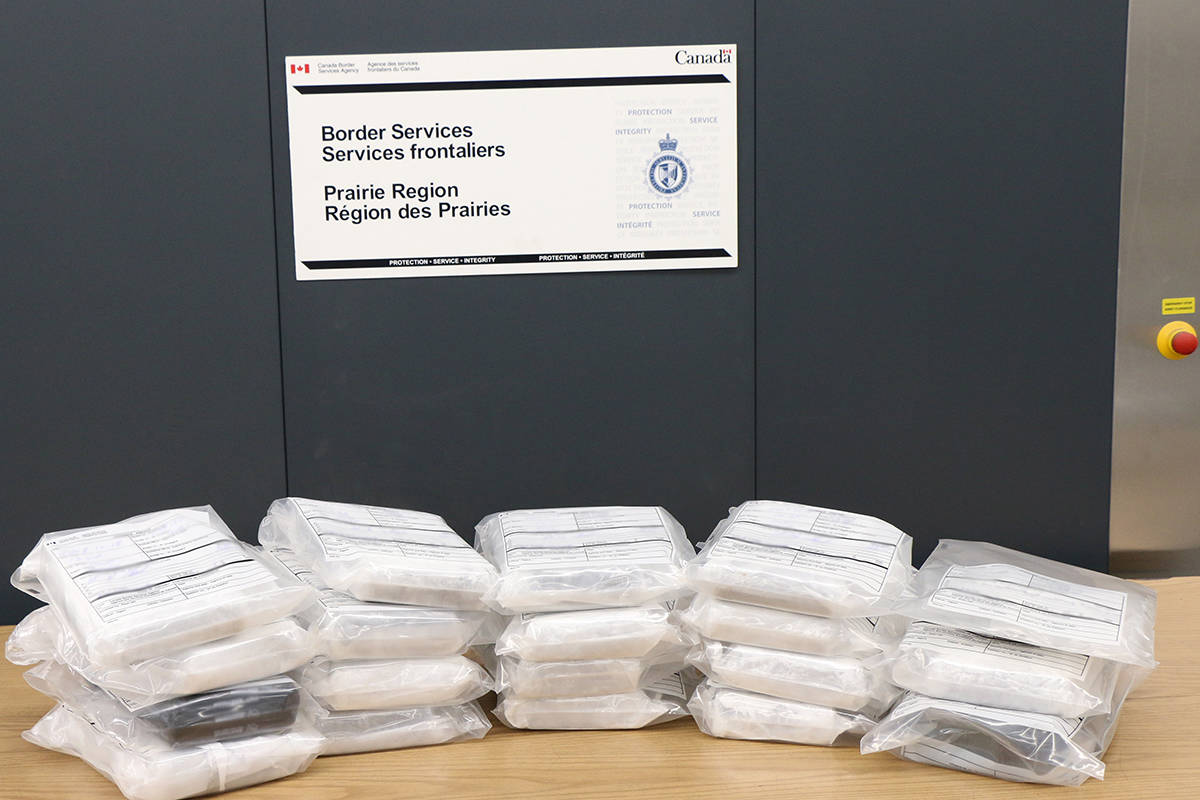 Officers with the Canadian Border Services Agency (CBSA) at the Coutts border seized 21 kgs of suspected cocaine. The incident occurred Dec. 17.                                CBSA photo