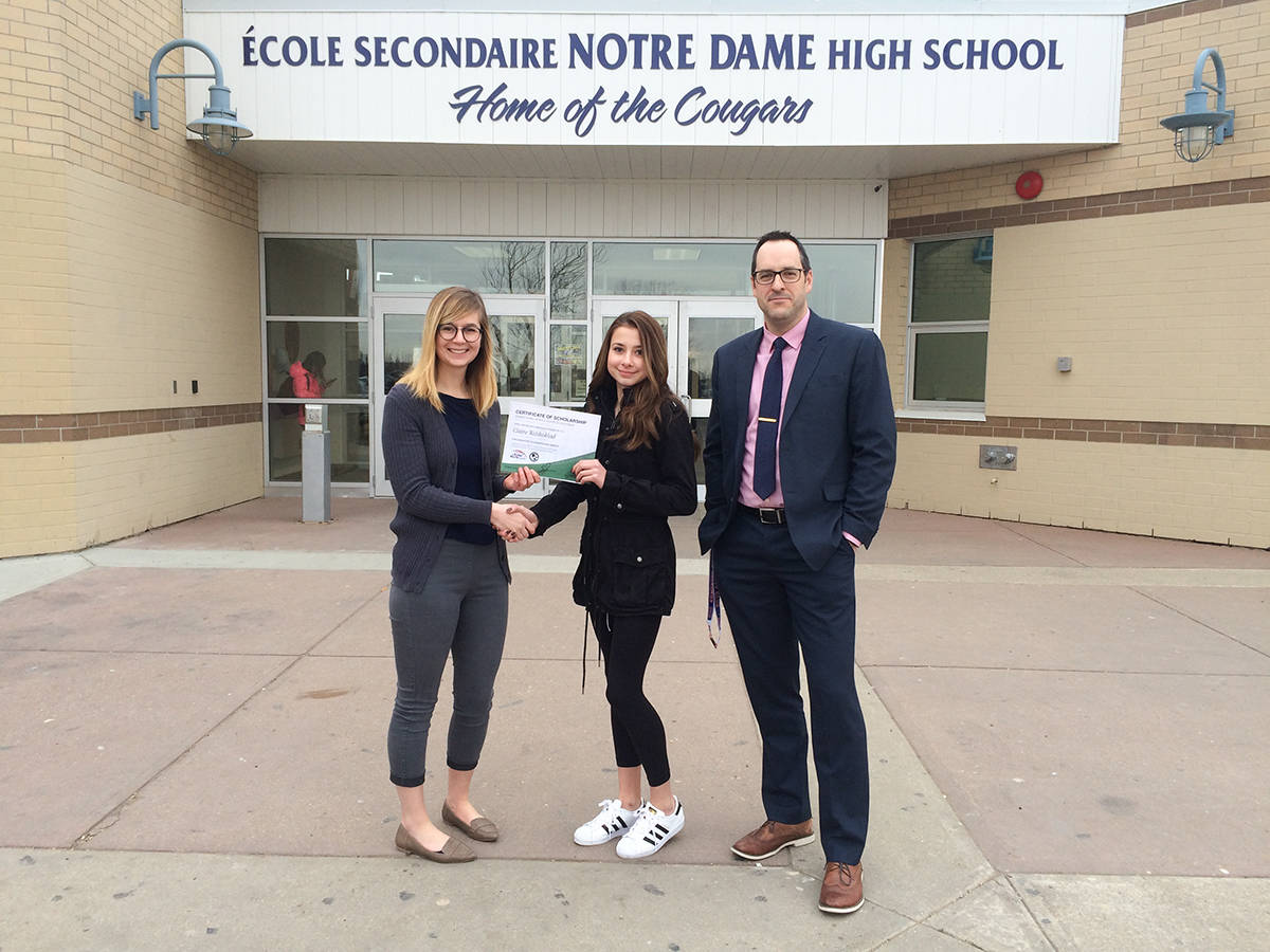 YOUNG LEADER - Claire Welikoklad, a student at Notre Dame High School in Red Deer, recently received the Humanitarian Service Award Scholarship from A Better World, for her humanitarian work in Kenya and Rwanda. Photo Submitted