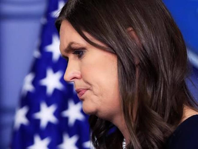 White House press secretary Sarah Huckabee Sanders concludes her daily press briefing in the Brady press briefing room at the White House, in Washington, Thursday, Jan. 11, 2018. (AP Photo/Manuel Balce Ceneta)