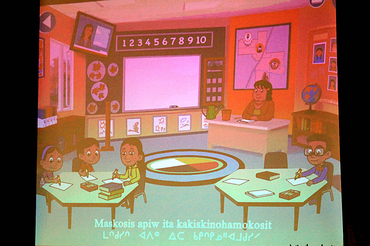A new mobile app called Maskosis was launched last week in Maskwacis to help people learn to speak Cree in a new way, as seen here in a photo of one every day scene the app uses. The app was presented during the Reclaiming Our Knowledge conference Jan. 23. Photo by Jordie Dwyer