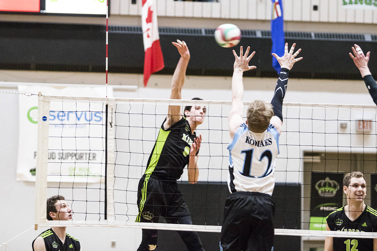KILL SHOT - Hamish Hazelden and the Red Deer College Kings volleyball team took out the Lethbridge Kodiaks for the second game in a row, winning in four sets. Todd Colin Vaughan/Red Deer Express