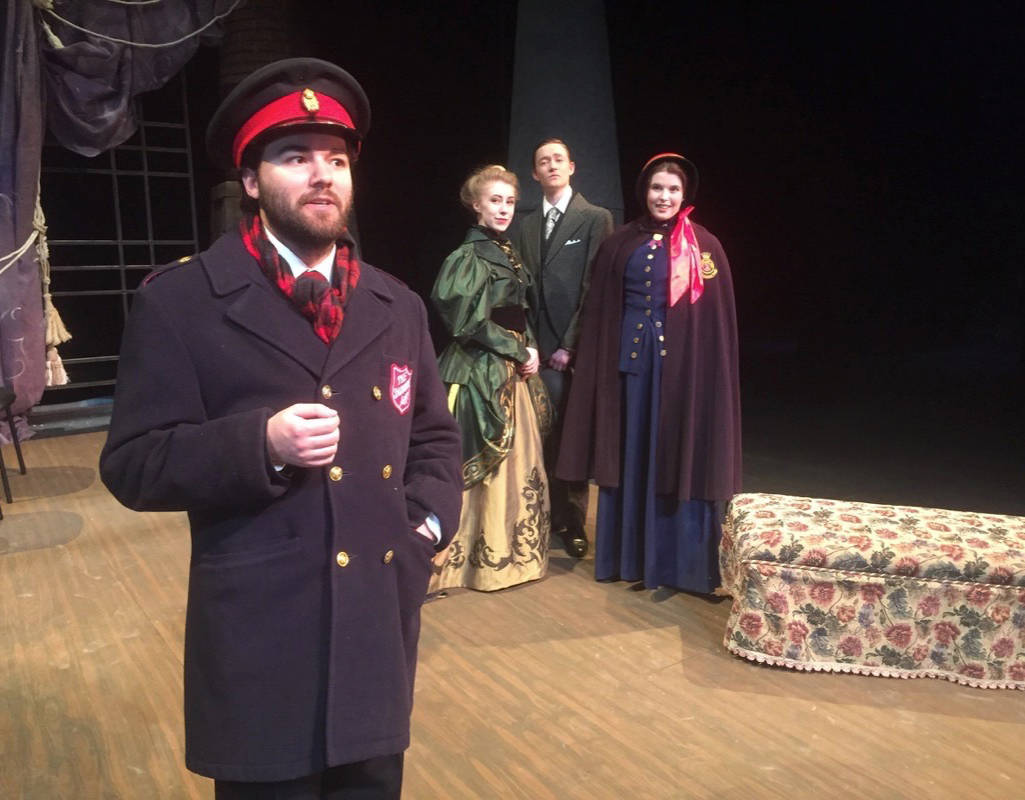 CLASSIC SHOW - Red Deer College theatre studies students (Cameron Freitas, Aimbree Lauren, Brett Nixon and Alexandra Creedon) rehearse a scene from their upcoming show Major Barbara, which opens Feb. 8th on the Arts Centre mainstage.                                Janessa Barron photo