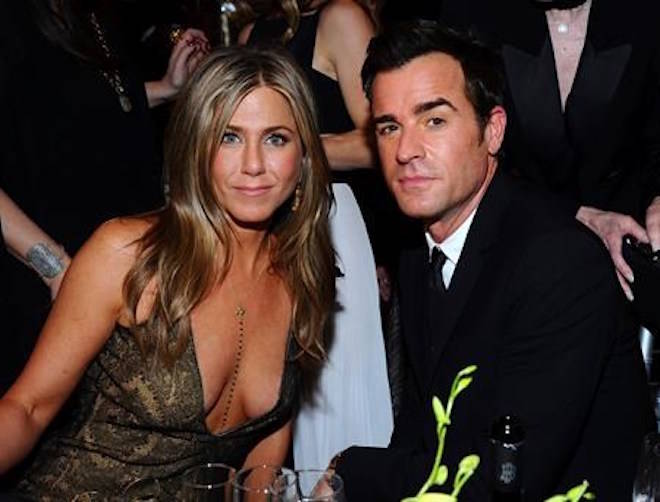 FILE - In this Jan. 25, 2015 file photo, Jennifer Aniston, left, and Justin Theroux pose in the audience at the 21st annual Screen Actors Guild Awards in Los Angeles. The couple announced Thursday, Feb. 15, 2018, that they have separated. (Photo by Vince Bucci/Invision/AP, File)