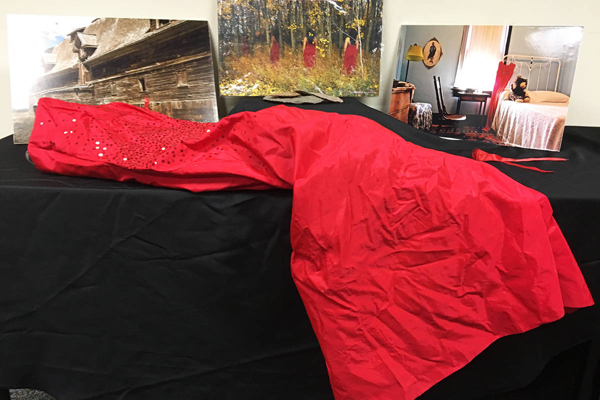 A photography exhibit honouring the over 1,000 murdered and missing Indigenous women is open for the rest of February at the Wolf Creek Public Schools office. It’s part of the REDdress Photography Project created by Mufty Mathewson and inspired by artist Jaime Black.                                Photo by Jeffrey Heyden-Kaye