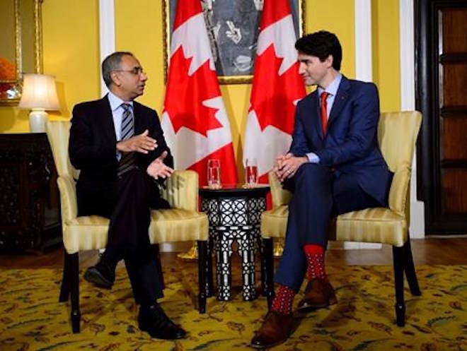 Prime Minister Justin Trudeau meets with CEO of Infosys Salil Parekh in Mumbai, India on Tuesday, Feb. 20, 2018. Some of India’s biggest companies say they will invest more than $1 billion in Canada in the coming years in everything from pulp mills to pharmaceuticals and the IT sector.THE CANADIAN PRESS/Sean Kilpatrick