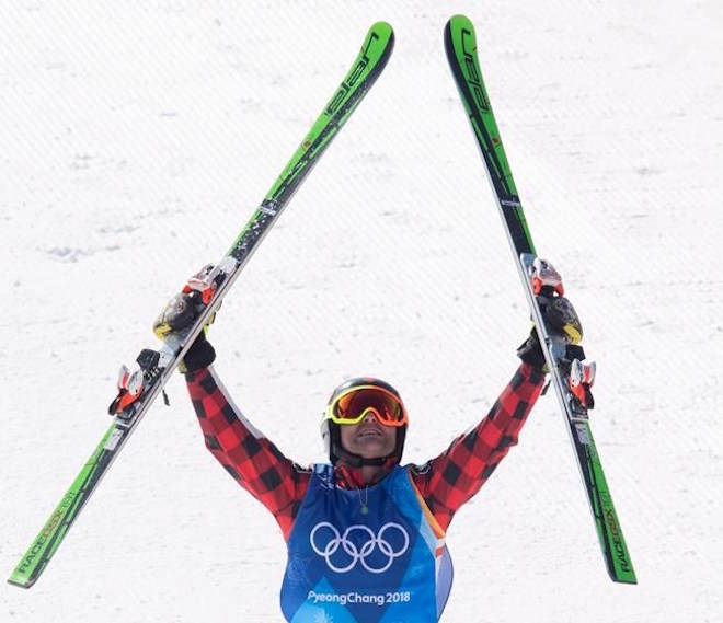 Brady Leman of Canada celebrates his gold medal win in the men’s ski cross final at the 2018 Winter Olympic Games in Pyeongchang, South Korea, Wednesday, Feb. 21, 2018. THE CANADIAN PRESS/Jonathan Hayward