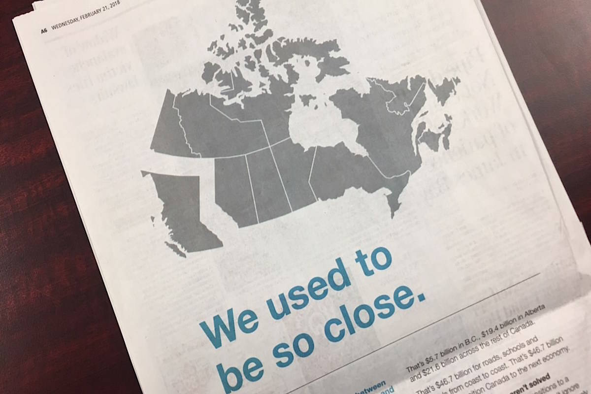 Alberta takes out full-page ads in B.C. over strained relationship