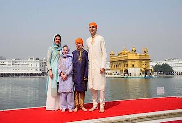 Prime Minister Justin Trudeau wife Sophie Gregoire Trudeau, and children, Xavier, 10, Ella-Grace, 9, visit the Golden Temple in Amritsar, India on Wednesday, Feb. 21, 2018. THE CANADIAN PRESS/Sean Kilpatrick