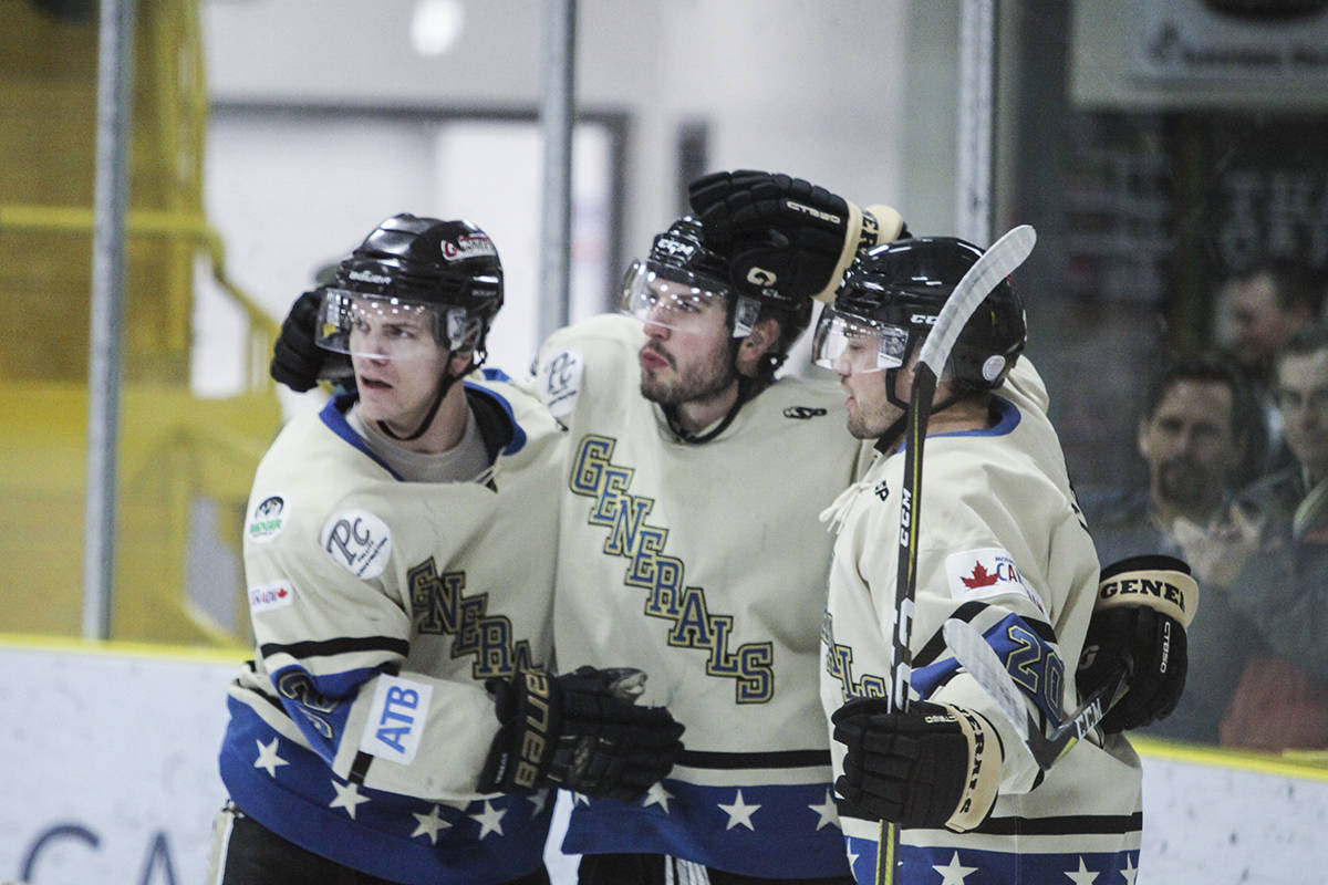 GENERALS WIN - The Lacombe Generals took care of business in Game 3 of their best of seven series against the Fort Saskatchwan Chiefs. Lacombe leads 3-0 heading into Game 4 in Fort Saskatchewan on Sunday. Todd Colin Vaughan/Red Deer Express