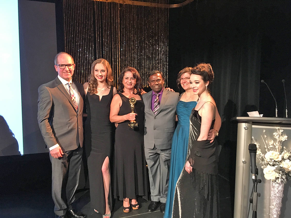 CLASS ACT - Board members and CAFF volunteers pose following the award ceremonies Sunday evening at the Scott Block. From left are Don Tjart, Rachel Stillings, Patricia Arango, Ranjit Mullakady, Tanya Mullakady and Julz LaBrash.                                Mark Weber/Red Deer Express