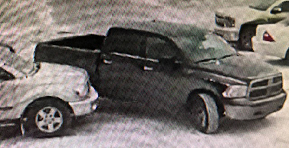 Ponoka RCMP seek the public’s assistance locating an older woman driving this black Dodge pickup. Police say she sideswiped a parked vehicle at the Hamilton’s IGA in January. Photo submitted
