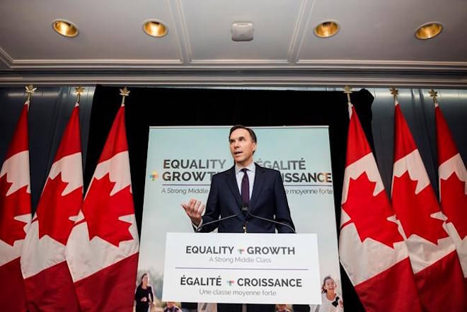 New figures in this week’s federal budget suggest billions of dollars from the Liberal government’s vaunted infrastructure program now won’t be spent until after Canadians go to the polls next year. Finance minister Bill Morneau spoke to media following a breakfast event co-hosted by the Canadian Club and the Empire Club in Toronto, on Thursday, March 1, 2018. THE CANADIAN PRESS/Christopher Katsarov