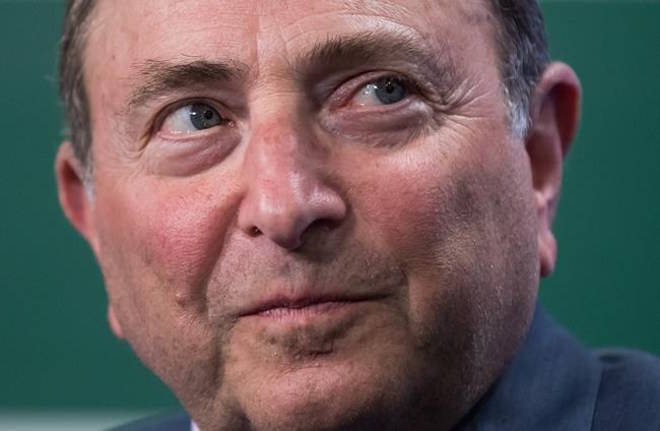 NHL Commissioner Gary Bettman listens after announcing the 2019 NHL Entry Draft will be held in Vancouver, during a news conference in Vancouver on Wednesday, February 28, 2018. Bettman says the Calgary Flames’ financial situation “continues to deteriorate” as the team continues to operate out of the aging Scotiabank Saddledome but maintained his position that he doesn’t foresee the situation changing soon.THE CANADIAN PRESS/Darryl Dyck