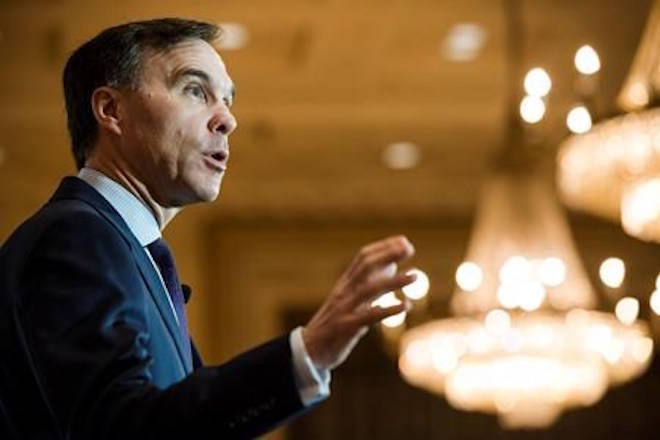Finance Minister Bill Morneau spoke at a breakfast event co-hosted by the Canadian Club and the Empire Club in Toronto, on Thursday, March 1, 2018. Morneau says he has told his American counterpart that Canada believes its steel and aluminum exports should be exempt from new tariffs on steel and aluminum that are planned by President Donald Trump. THE CANADIAN PRESS/Christopher Katsarov