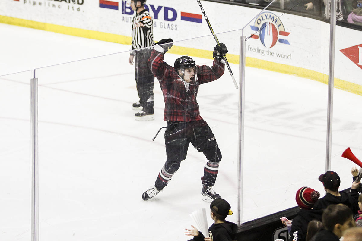 PLAYOFF PUSH - Brandon Hagel finished the night with a hat trick for the Rebels on a night that the Rebels clinched a WHL playoff berth. Todd Colin Vaughan/Red Deer Express